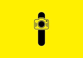 Black yellow of initial I letter with camera vector