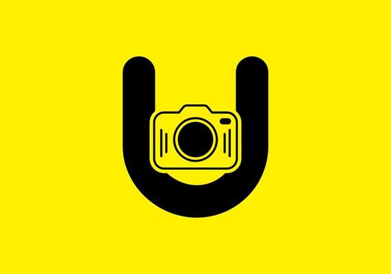 Black yellow of initial U letter with camera