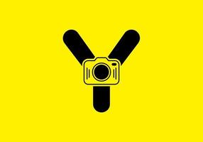 Black yellow of initial Y letter with camera vector