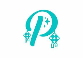 Blue color of P initial letter in ramadan theme vector