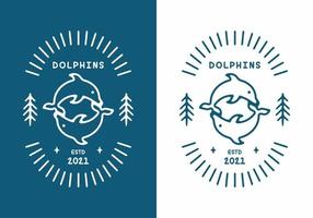 Blue and white color of dolphins badge vector