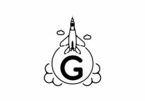 Black line art of G initial letter with flying jet vector