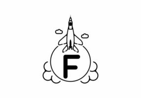 Black line art of F initial letter with flying jet vector