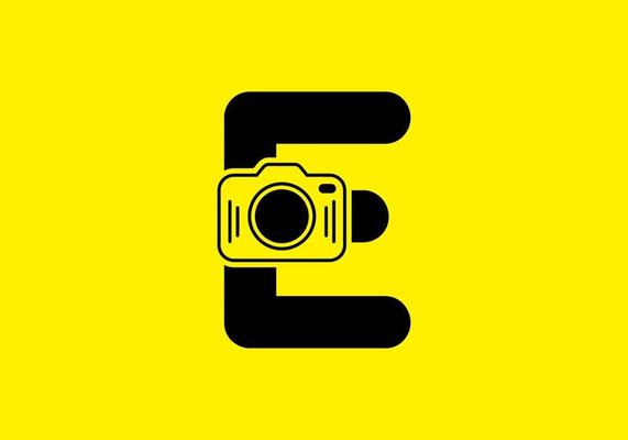 Black yellow of initial E letter with camera