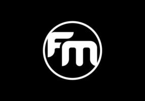 letra inicial fm en blanco y negro en el logotipo circular vector