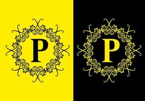 Black yellow of P initial letter in classic frame vector