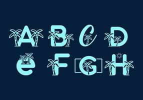 Blue color of A B C D E F G H initial letter with coconut tree vector