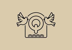 Black line art of birds with Q initial letter vector