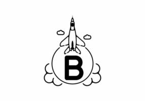 Black line art of B initial letter with flying jet vector