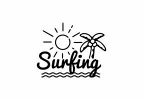 Black line art illustration of surfing sign vector