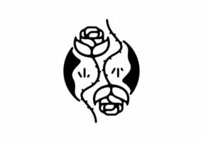 Black line art of rose in circle vector