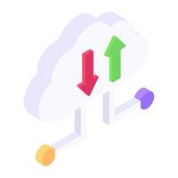 Cloud data transfer icon in isometric design vector
