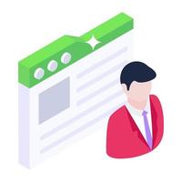 Person with webpage, web user icon vector