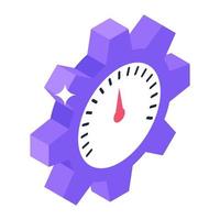 Speed setting icon in isometric design, speedometer inside gear vector