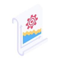 Stream chart with gear, isometric design of report management vector