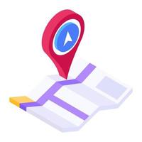 Location pointer on folded paper, map icon vector