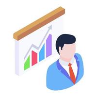 Data chart with male person denoting business analyst icon vector