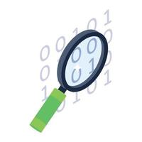 Digital code under magnifying glass, search code icon vector