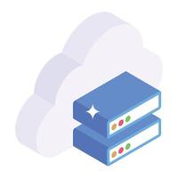 nube con rack de servidor, concepto de icono de servidor de datos en la nube vector