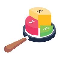 Chart inside magnifying glass, graph analysis icon vector