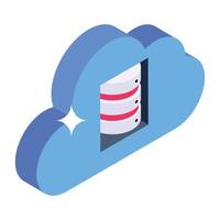 nube con rack de servidor, concepto de icono de servidor en la nube vector