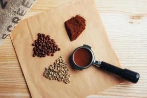 green, roasted, ground and instant coffee. photo