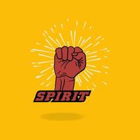 Spirit lettering, raised hand with clenched fist and  sunburst design vector illustration