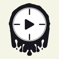 The clock Melts with play button silhoutte vector. Slow moving, no spirit concept vector