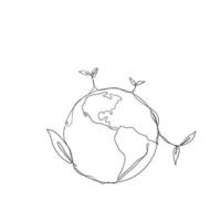 continuous line drawing earth globe and plant symbol for save earth illustration vector