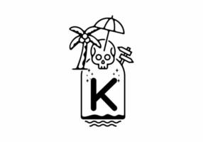 ilustración de arte de línea negra de la playa del cráneo con letra inicial k vector