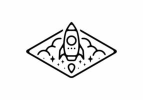 Black line art illustration of rocket in unique diamond shape