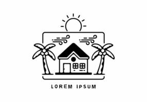 Black line art of beach house vector