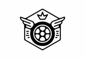 Black line art illustration of tire with wings and crown vector