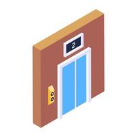 Lifting device consisting of a cage, elevator isometric icon vector