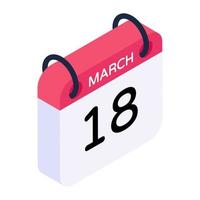 Calendar date in editable isometric vector