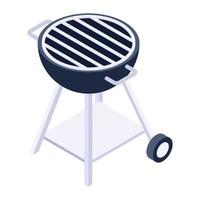 Outdoor barbeque cookware, isometric icon of barbecue grill vector