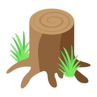 icono isométrico editable de tocón de árbol, árbol cortado vector