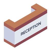 Hotel front desk, reception icon in isometric design vector