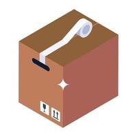 Tape over box, parcel wrap isometric icon vector
