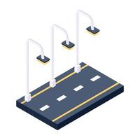 Road lights depicting night road in isometric icon vector