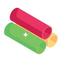 Three fabric rolls in isometric icon vector