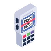 Handheld terminal device for qr code reading, isometric icon vector