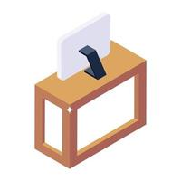 Table and monitor, reception isometric icon vector