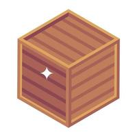 un icono de caja de madera en diseño isométrico vector