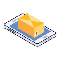 Parcel on a phone, mobile logistics app isometric icon vector