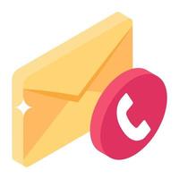 Phone receiver with message, contact us isometric icon vector