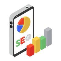 icono de datos de seo móvil en diseño isométrico editable vector