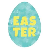 Easter square greeting card with watercolor textured vector illustration of pastel blue Easter egg. Hand painted egg watercolour aquarelle texture background isolated on white.