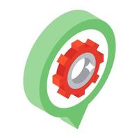 Gear inside location, location setting isometric icon vector