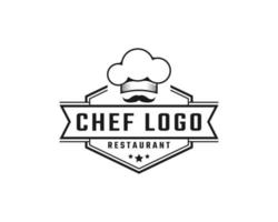 emblema de la insignia de la etiqueta retro vintage chef y restaurante con una gorra inspiración de diseño de logotipo simple vector